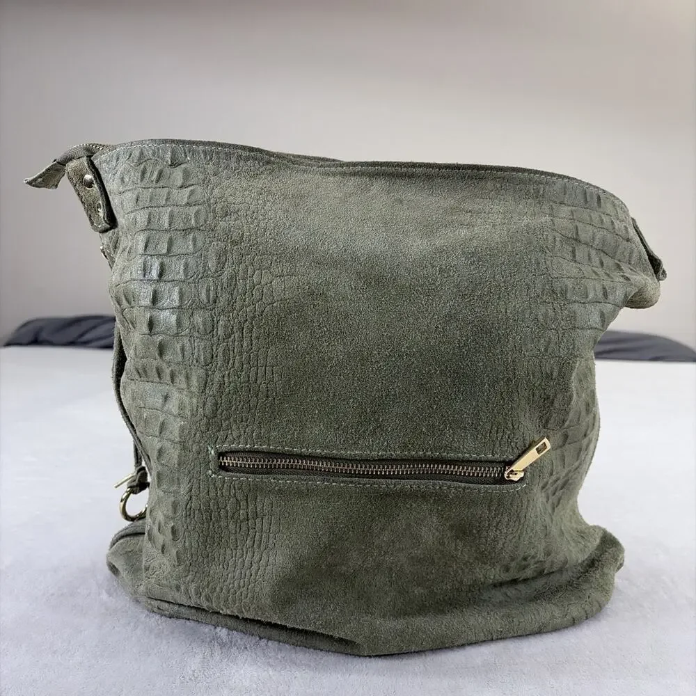 Borse In Pelle Made In Italy Genuine Leather Slouchy Shopper Shoulder Bag Green